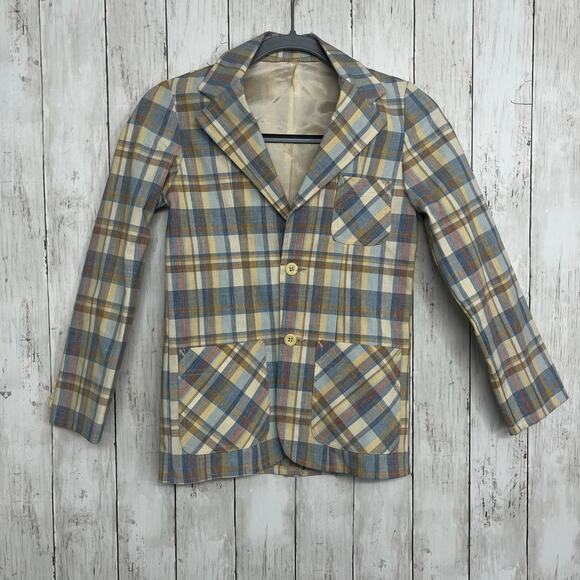Billy The Kid Vintage Plaid Pastel Long Sleeve 2 Button Front Pockets Blazer 12 - Picture 1 of 9